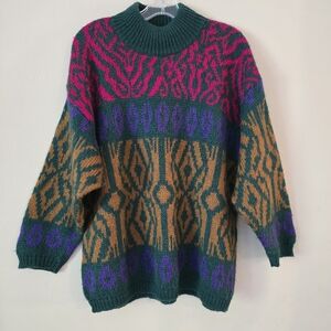 Benetton Vintage 90s Women Pullover Sweater M/L  Mohair Blend Multicolored RARE